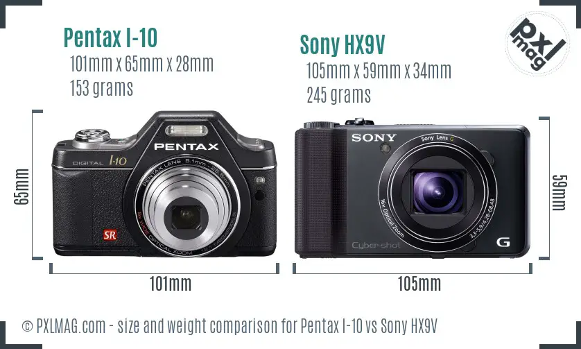 Pentax I-10 vs Sony HX9V size comparison