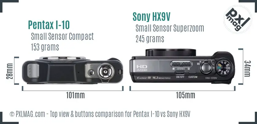 Pentax I-10 vs Sony HX9V top view buttons comparison