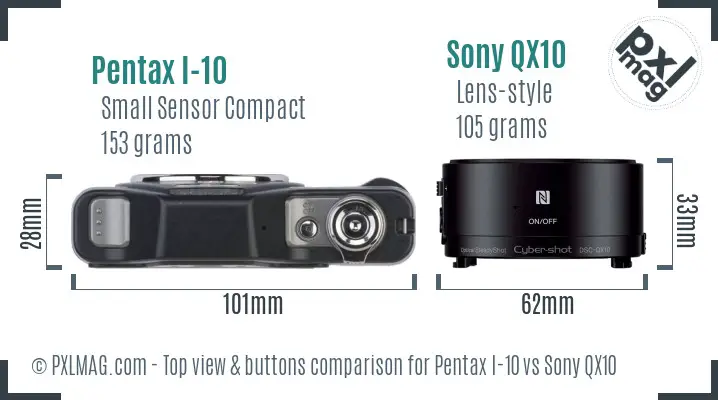Pentax I-10 vs Sony QX10 top view buttons comparison
