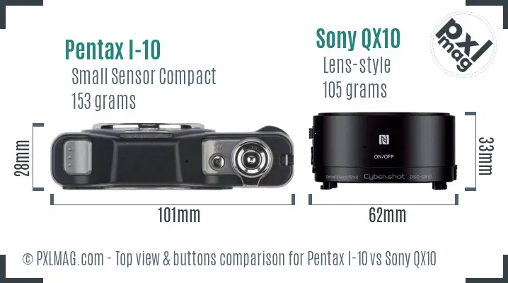 Pentax I-10 vs Sony QX10 top view buttons comparison Pentax I-10 vs Sony QX10 top view buttons comparison