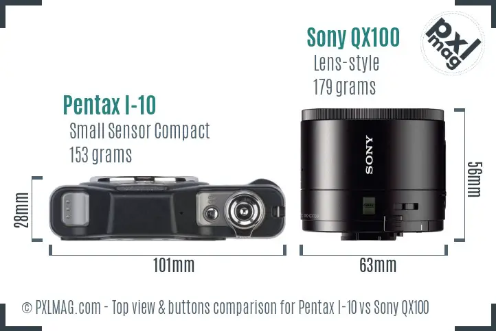 Pentax I-10 vs Sony QX100 top view buttons comparison