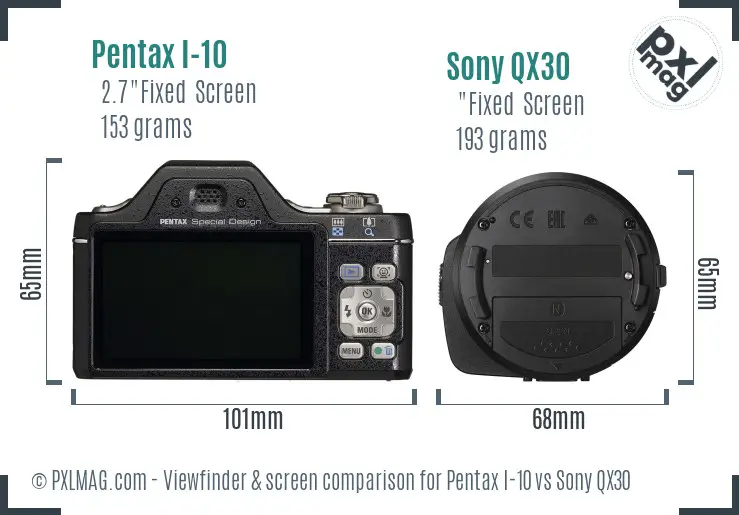 Pentax I-10 vs Sony QX30 Screen and Viewfinder comparison