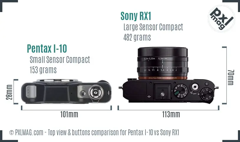 Pentax I-10 vs Sony RX1 top view buttons comparison