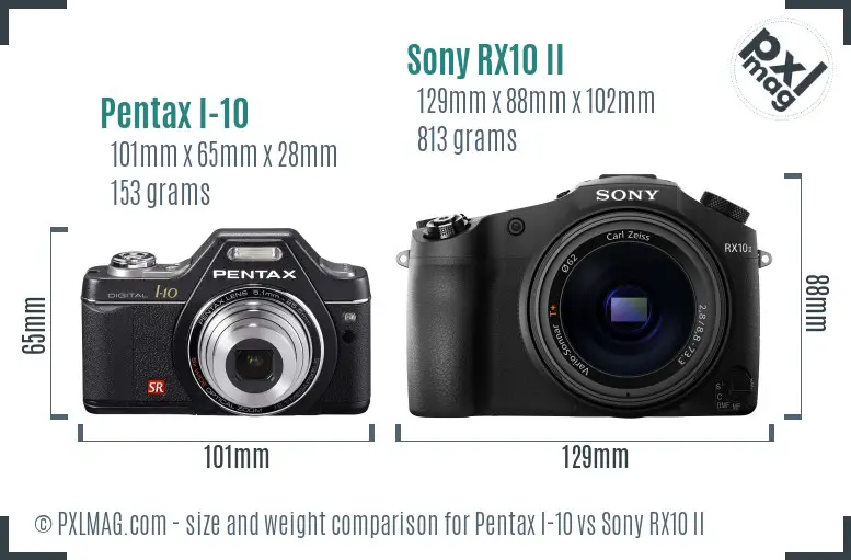 Pentax I-10 vs Sony RX10 II size comparison