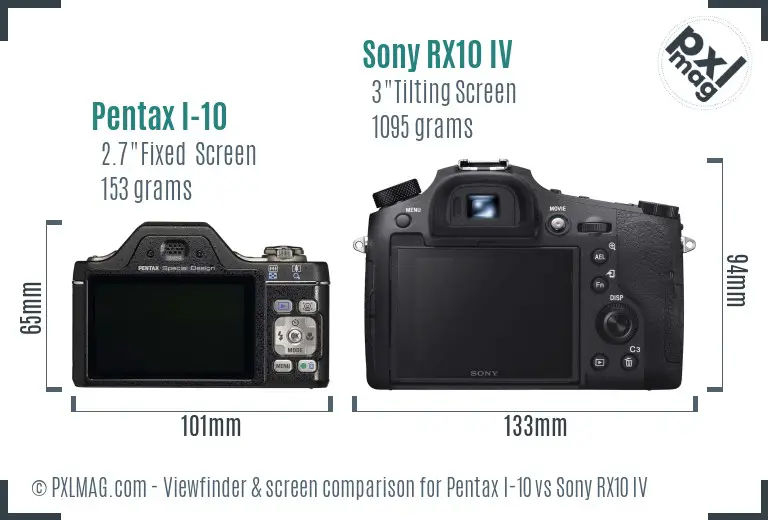 Pentax I-10 vs Sony RX10 IV Screen and Viewfinder comparison