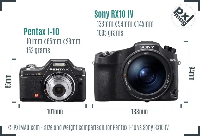 Pentax I-10 vs Sony RX10 IV size comparison