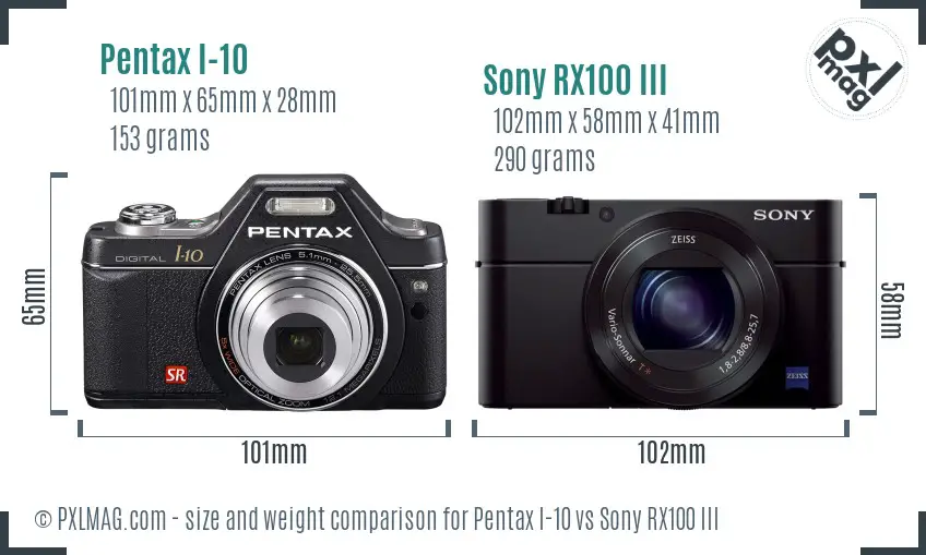 Pentax I-10 vs Sony RX100 III size comparison Pentax I-10 vs Sony RX100 III size comparison