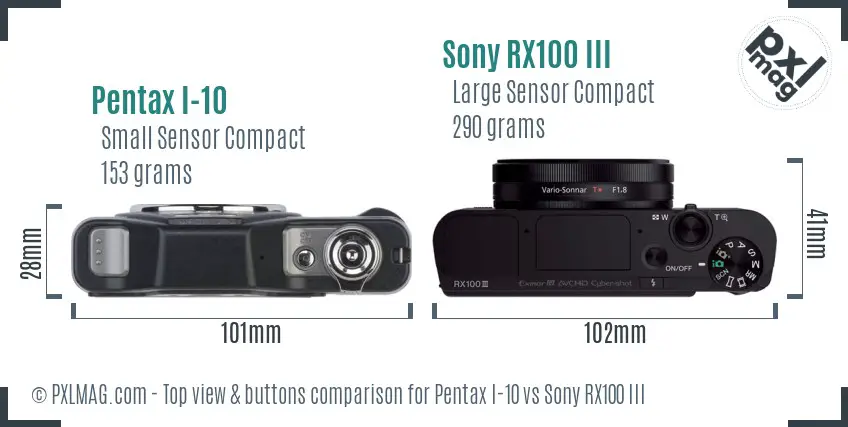 Pentax I-10 vs Sony RX100 III top view buttons comparison Pentax I-10 vs Sony RX100 III top view buttons comparison