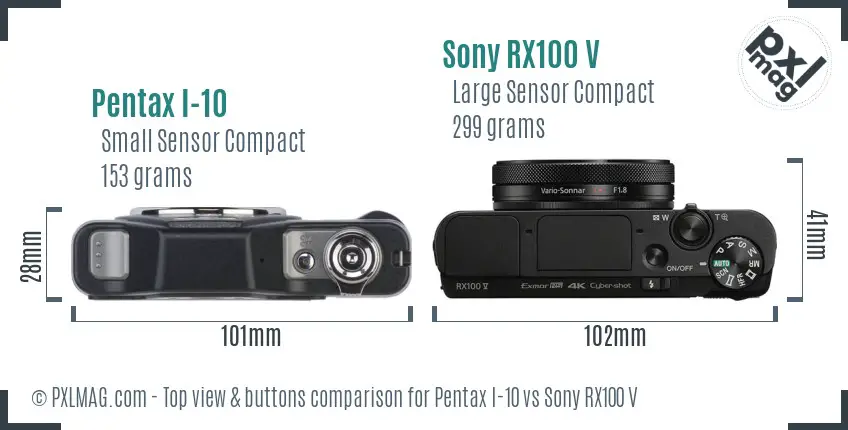 Pentax I-10 vs Sony RX100 V top view buttons comparison