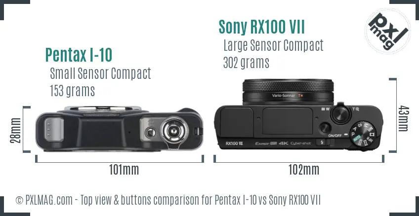 Pentax I-10 vs Sony RX100 VII top view buttons comparison
