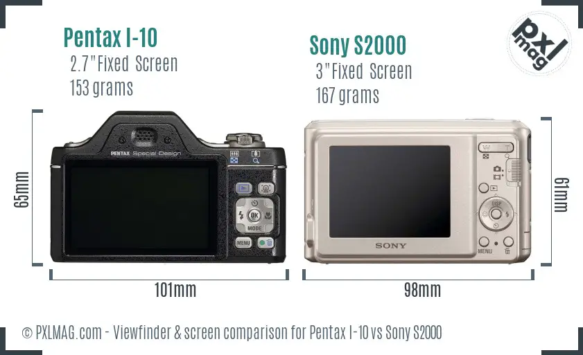Pentax I-10 vs Sony S2000 Screen and Viewfinder comparison