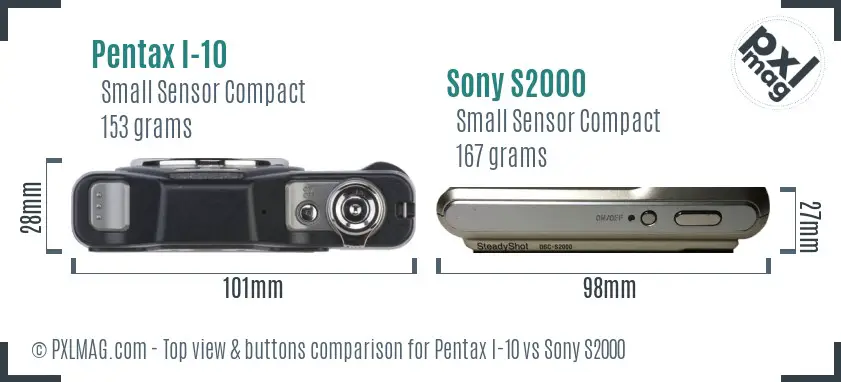 Pentax I-10 vs Sony S2000 top view buttons comparison