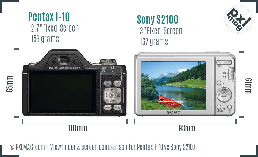 Pentax I-10 vs Sony S2100 Screen and Viewfinder comparison