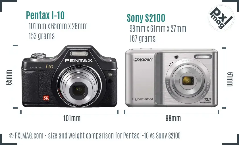 Pentax I-10 vs Sony S2100 size comparison