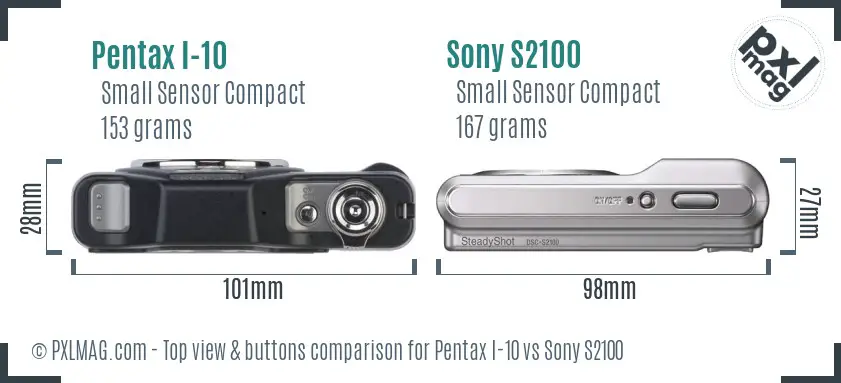 Pentax I-10 vs Sony S2100 top view buttons comparison