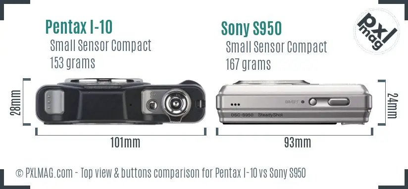 Pentax I-10 vs Sony S950 top view buttons comparison Pentax I-10 vs Sony S950 top view buttons comparison