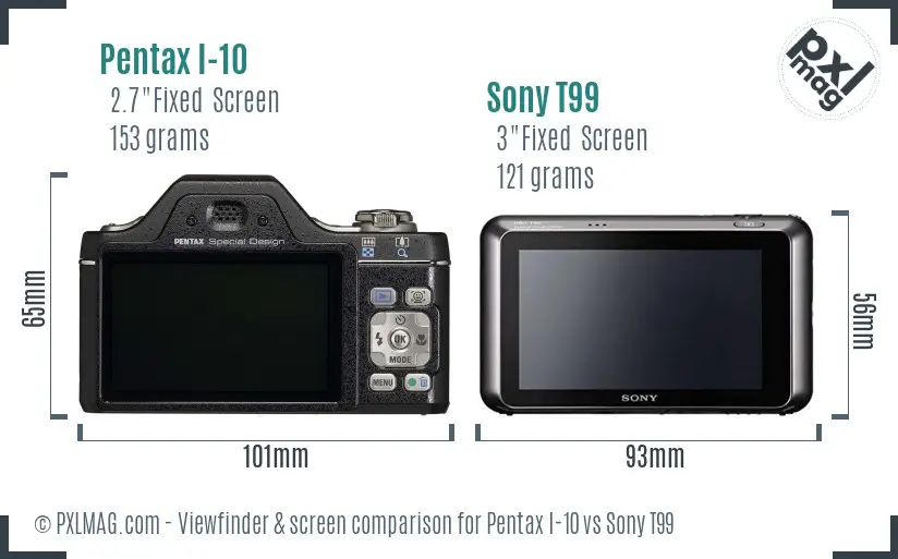 Pentax I-10 vs Sony T99 Screen and Viewfinder comparison