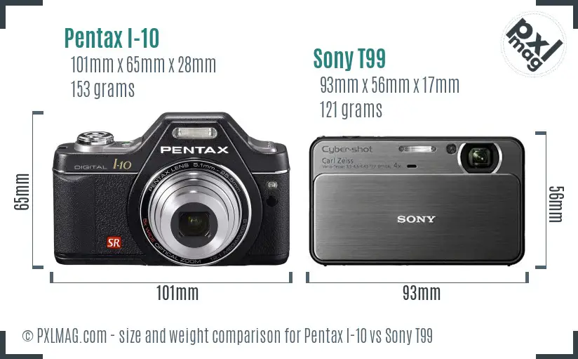 Pentax I-10 vs Sony T99 size comparison