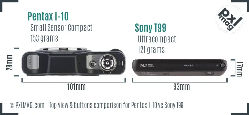 Pentax I-10 vs Sony T99 top view buttons comparison