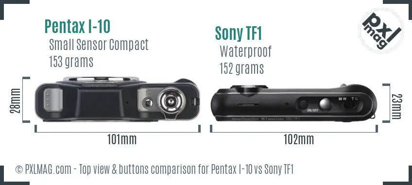 Pentax I-10 vs Sony TF1 top view buttons comparison Pentax I-10 vs Sony TF1 top view buttons comparison