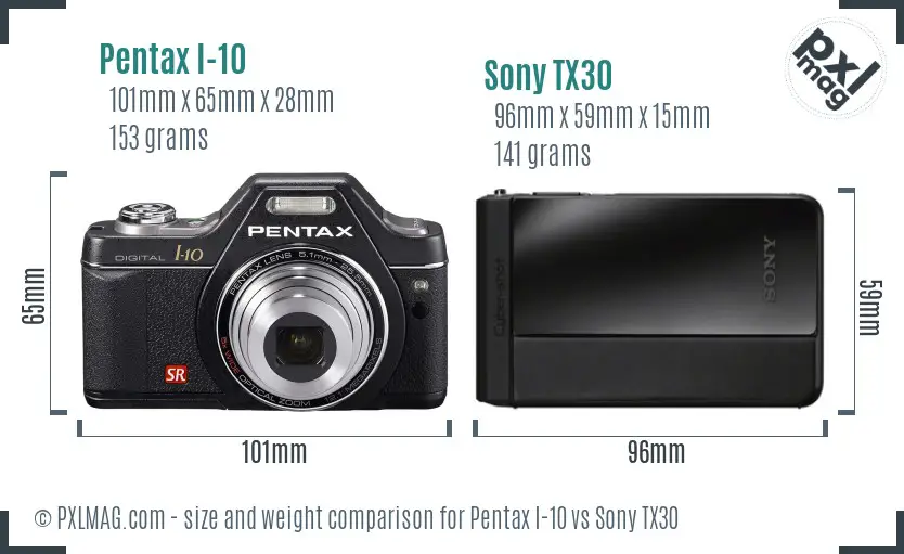 Pentax I-10 vs Sony TX30 size comparison