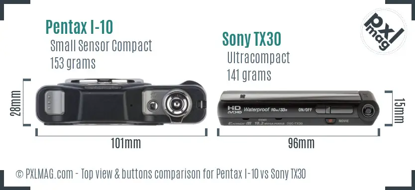 Pentax I-10 vs Sony TX30 top view buttons comparison