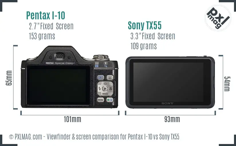 Pentax I-10 vs Sony TX55 Screen and Viewfinder comparison