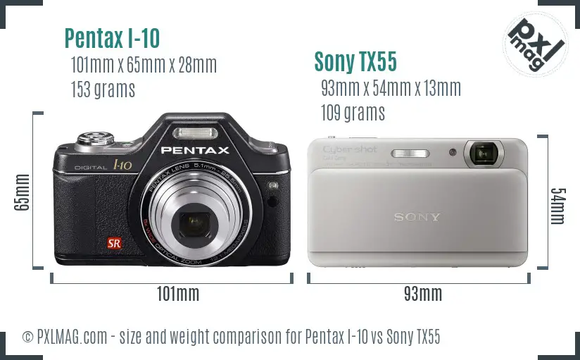 Pentax I-10 vs Sony TX55 size comparison