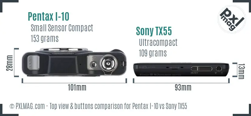 Pentax I-10 vs Sony TX55 top view buttons comparison