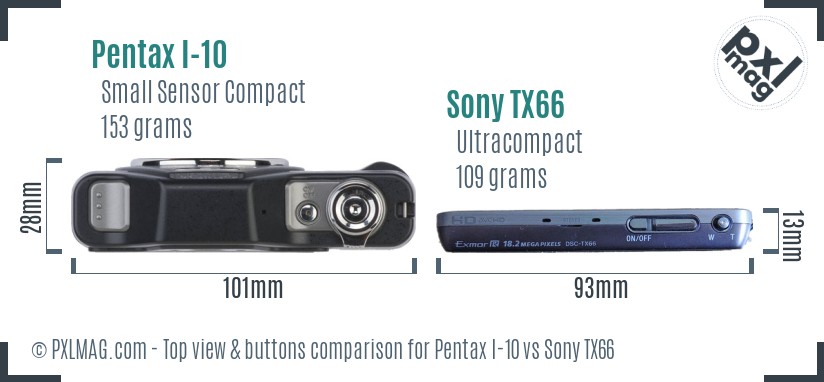 Pentax I-10 vs Sony TX66 top view buttons comparison