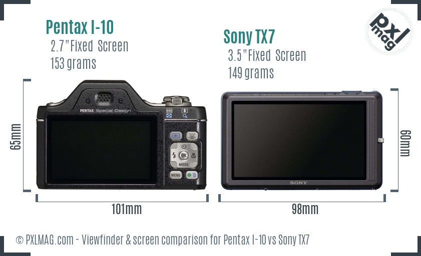 Pentax I-10 vs Sony TX7 Screen and Viewfinder comparison