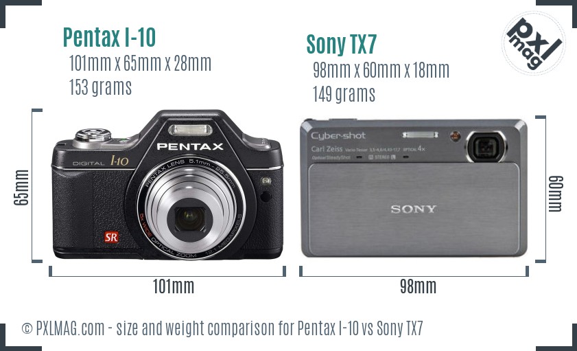 Pentax I-10 vs Sony TX7 size comparison