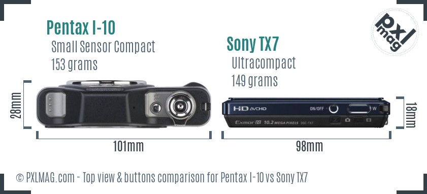 Pentax I-10 vs Sony TX7 top view buttons comparison