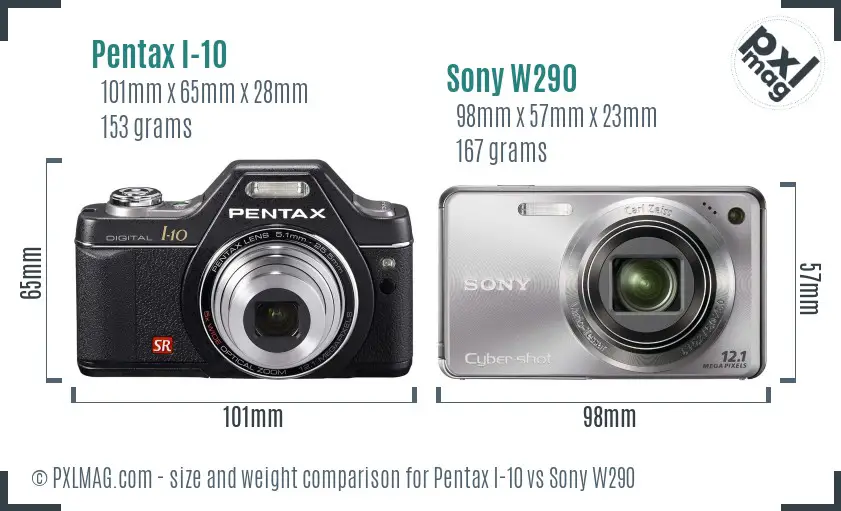 Pentax I-10 vs Sony W290 size comparison Pentax I-10 vs Sony W290 size comparison