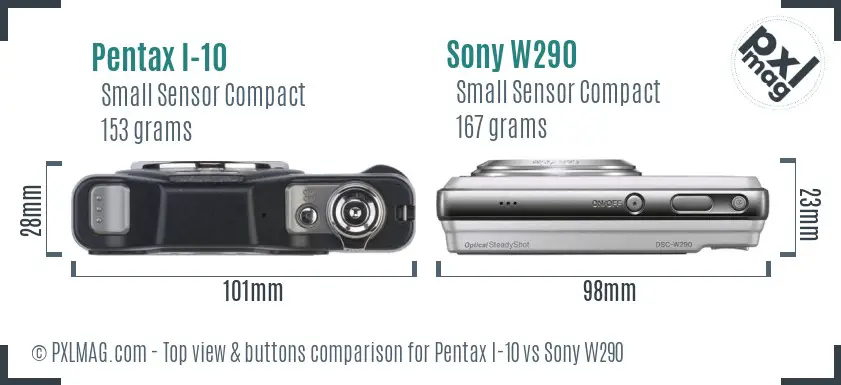 Pentax I-10 vs Sony W290 top view buttons comparison Pentax I-10 vs Sony W290 top view buttons comparison