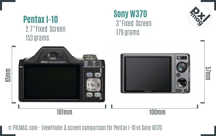 Pentax I-10 vs Sony W370 Screen and Viewfinder comparison