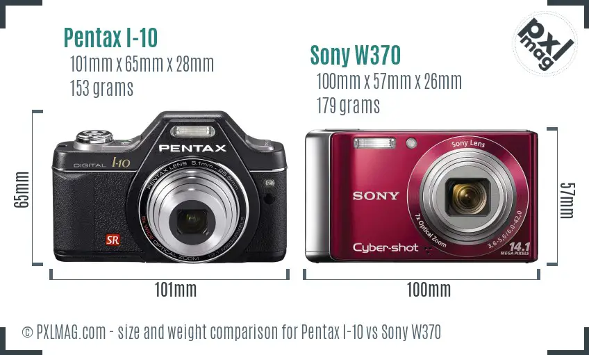Pentax I-10 vs Sony W370 size comparison