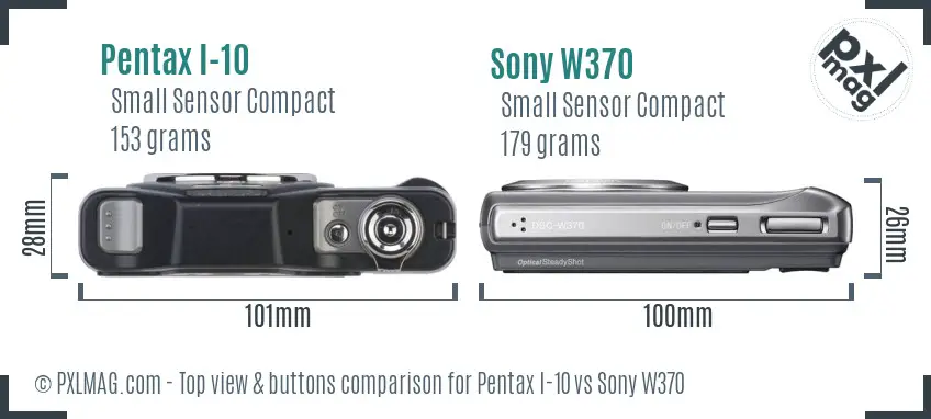 Pentax I-10 vs Sony W370 top view buttons comparison