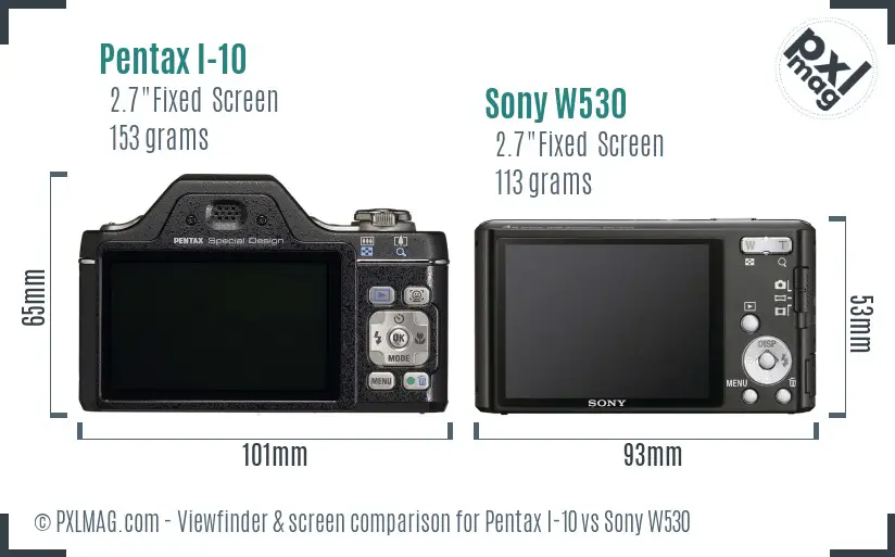 Pentax I-10 vs Sony W530 Screen and Viewfinder comparison