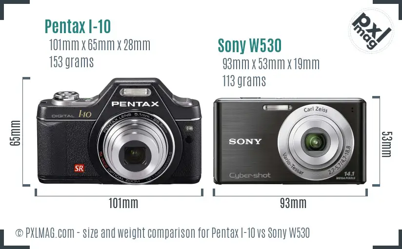 Pentax I-10 vs Sony W530 size comparison