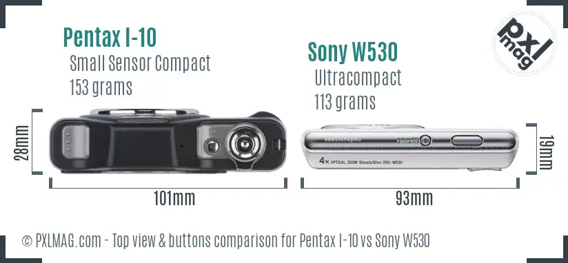 Pentax I-10 vs Sony W530 top view buttons comparison