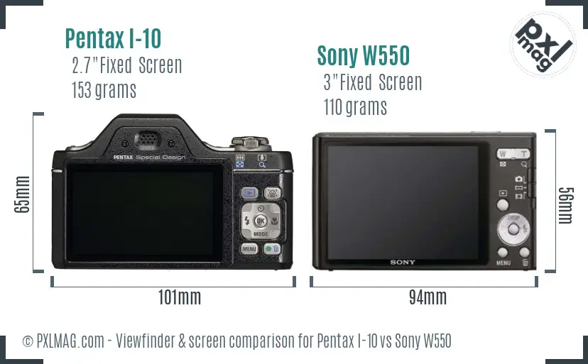 Pentax I-10 vs Sony W550 Screen and Viewfinder comparison