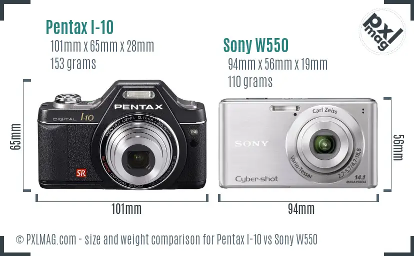 Pentax I-10 vs Sony W550 size comparison