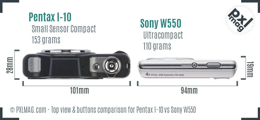 Pentax I-10 vs Sony W550 top view buttons comparison