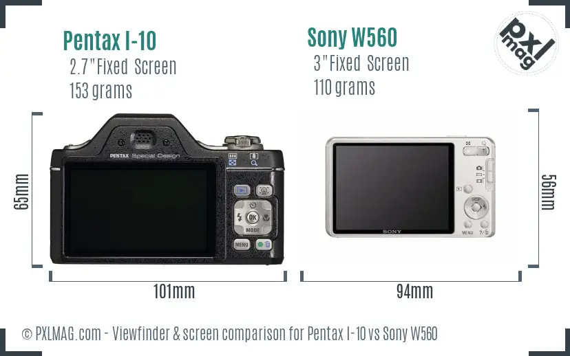 Pentax I-10 vs Sony W560 Screen and Viewfinder comparison Pentax I-10 vs Sony W560 Screen and Viewfinder comparison