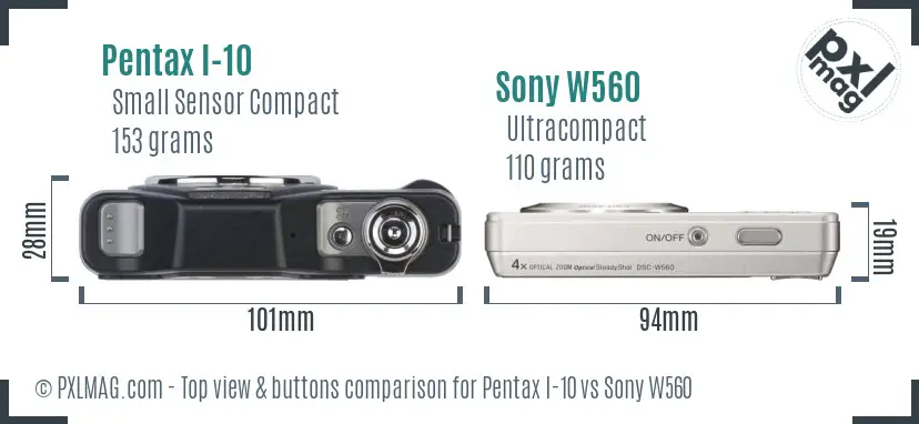 Pentax I-10 vs Sony W560 top view buttons comparison Pentax I-10 vs Sony W560 top view buttons comparison
