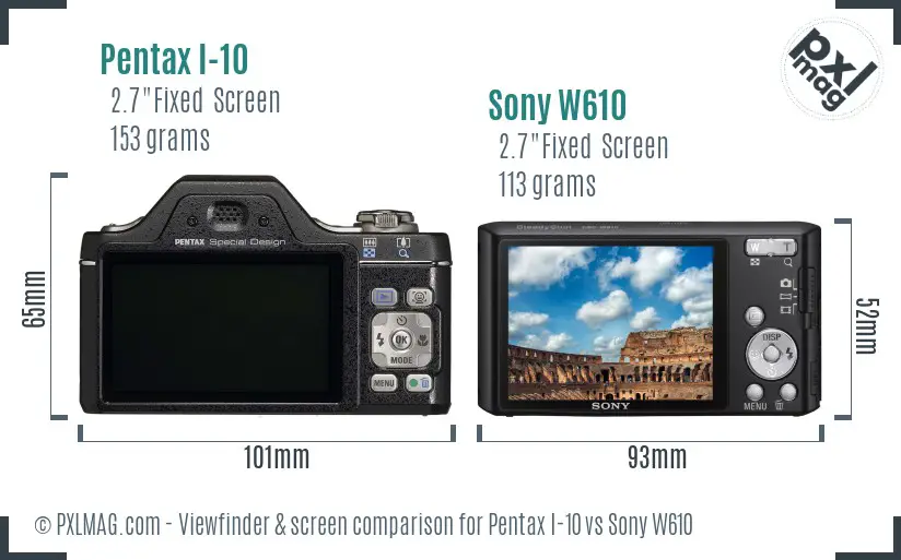 Pentax I-10 vs Sony W610 Screen and Viewfinder comparison