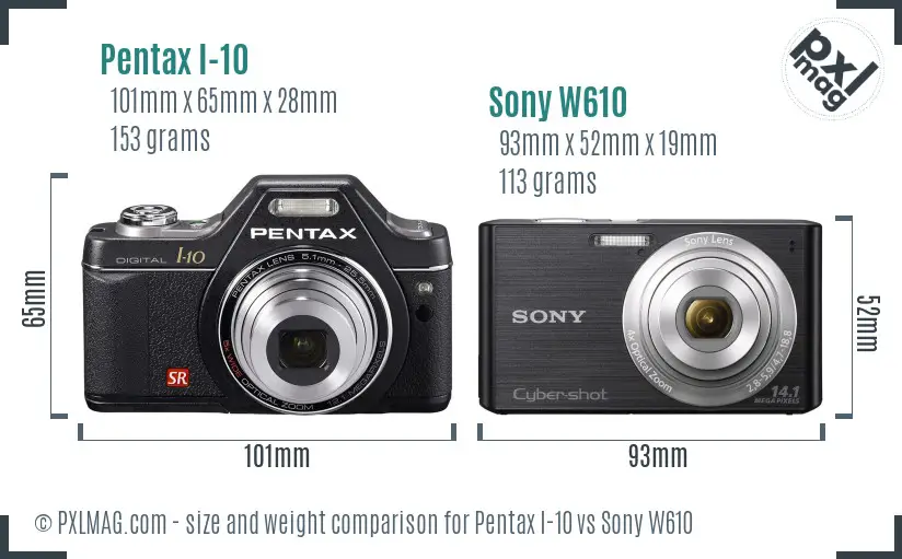 Pentax I-10 vs Sony W610 size comparison