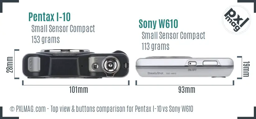 Pentax I-10 vs Sony W610 top view buttons comparison