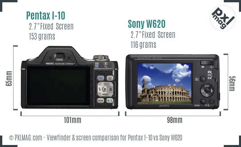 Pentax I-10 vs Sony W620 Screen and Viewfinder comparison